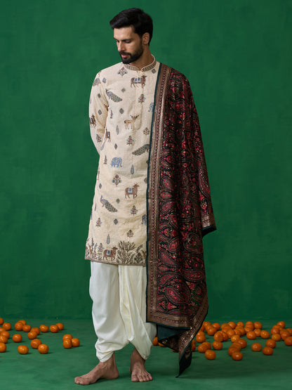PICHWAI BEIGE DHOTI KURTA SET