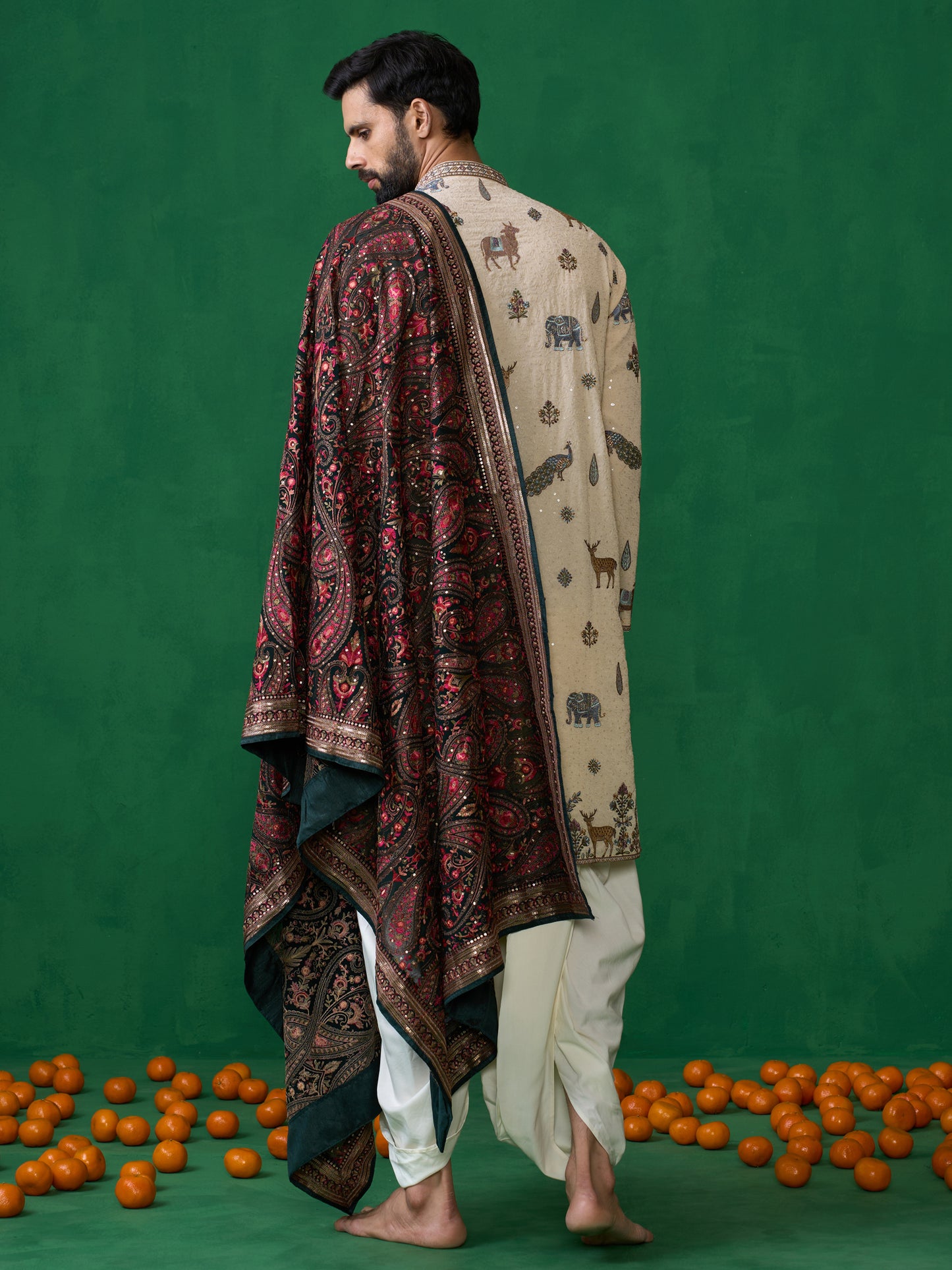 PICHWAI BEIGE DHOTI KURTA SET