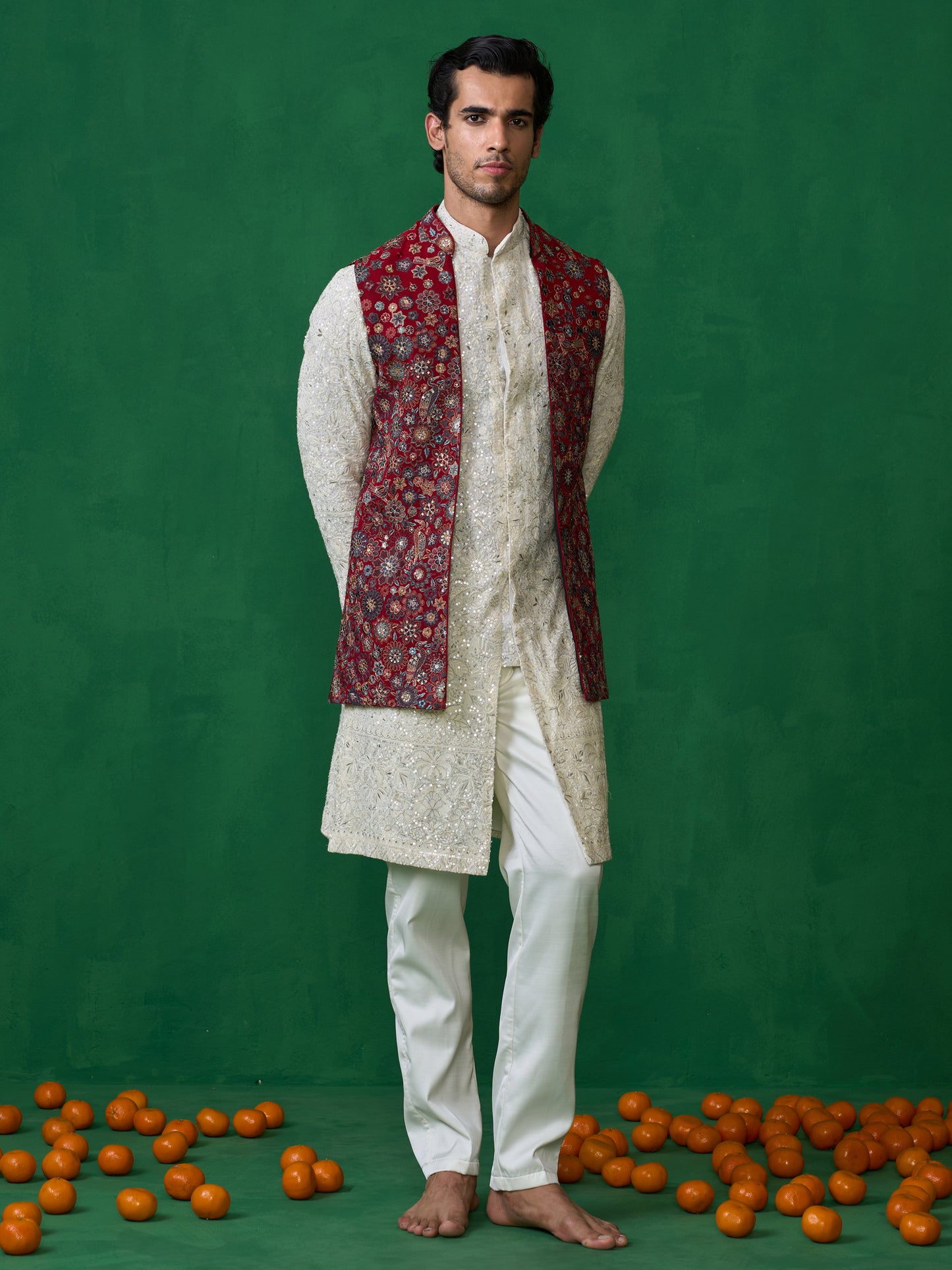 LAALBAGH MAROON KURTA JACKET SET