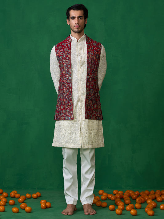 LAALBAGH MAROON KURTA JACKET SET