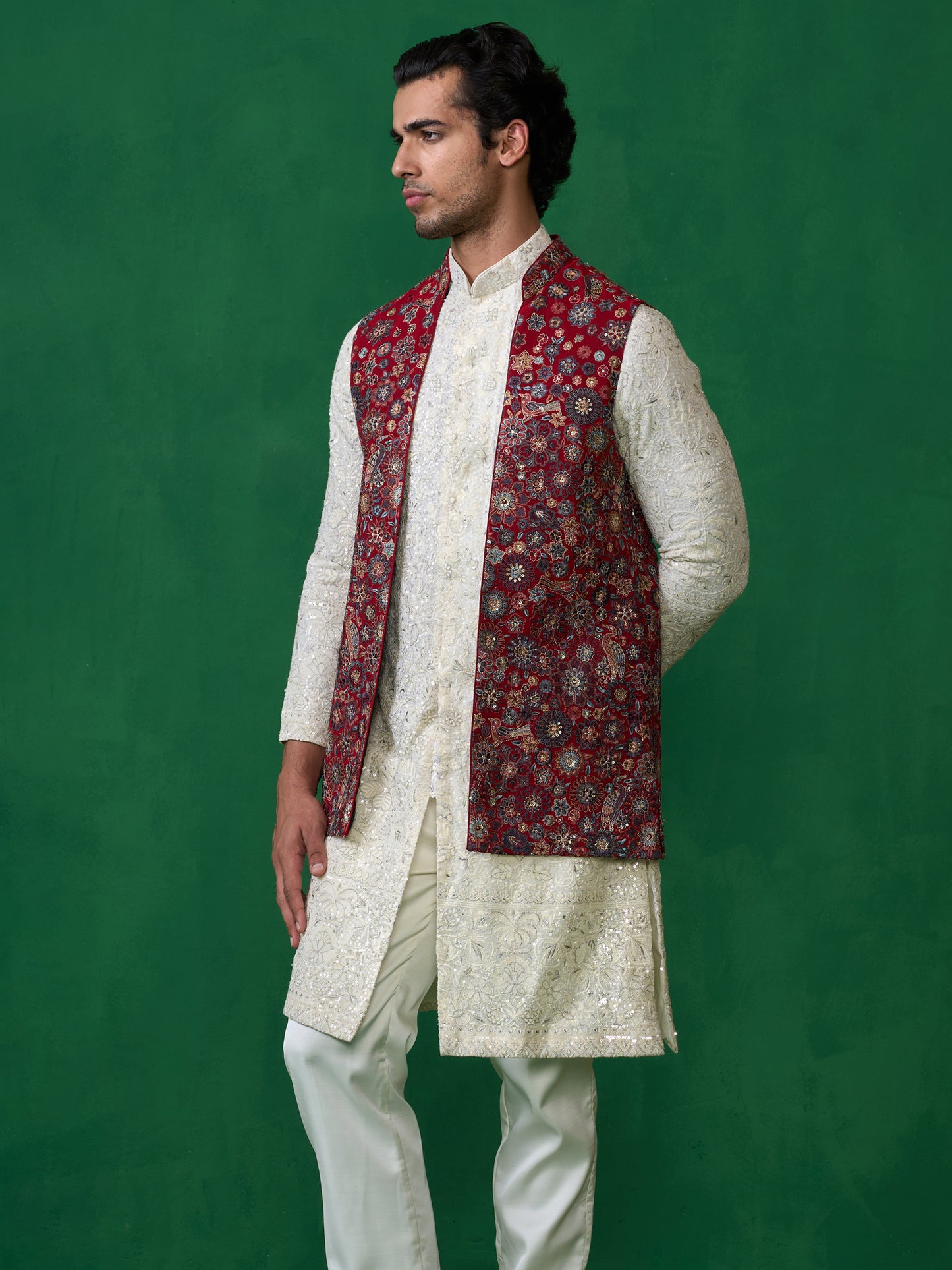 LAALBAGH MAROON KURTA JACKET SET