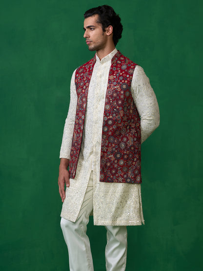 LAALBAGH MAROON KURTA JACKET SET