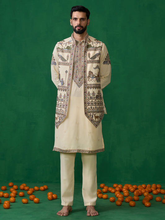 RAMAYAN CREAM KURTA JACKET SET