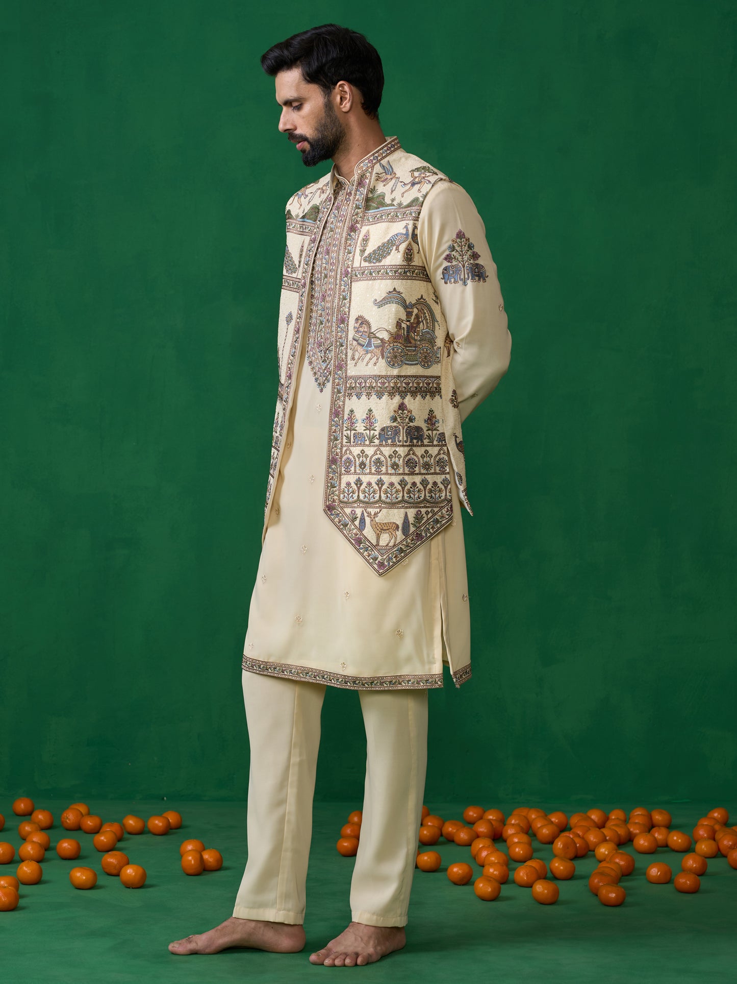 RAMAYAN CREAM KURTA JACKET SET