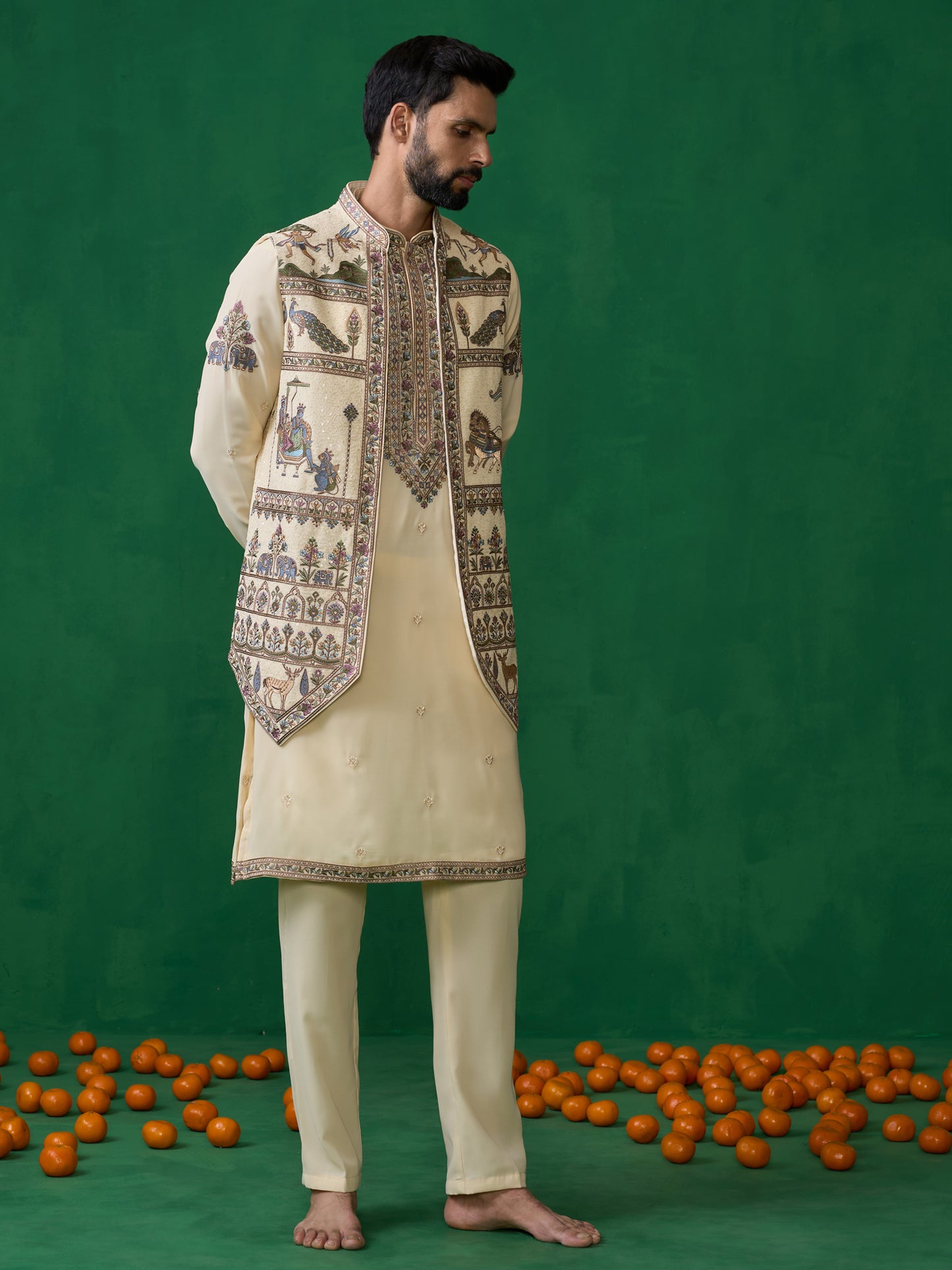 RAMAYAN CREAM KURTA JACKET SET
