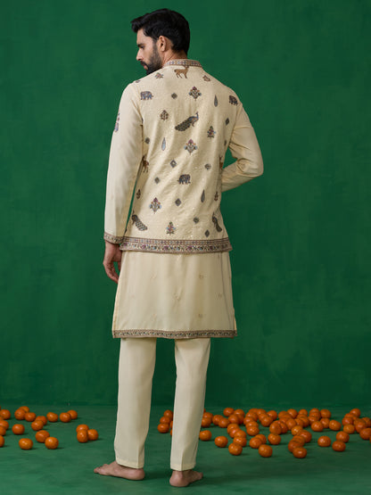 RAMAYAN CREAM KURTA JACKET SET
