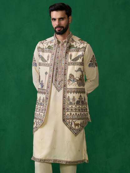 RAMAYAN CREAM KURTA JACKET SET