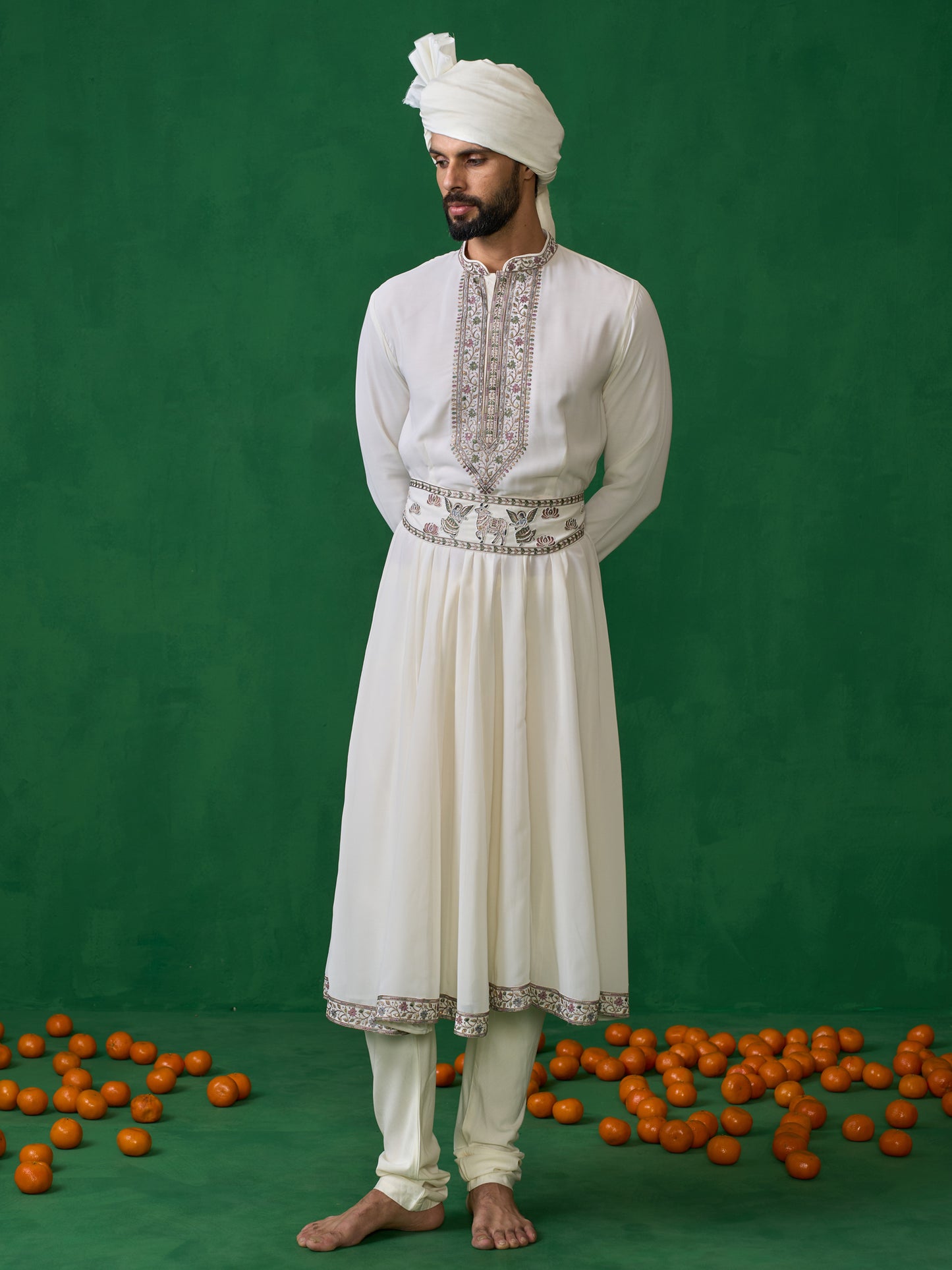 PICHWAI IVORY SHERWANI SET