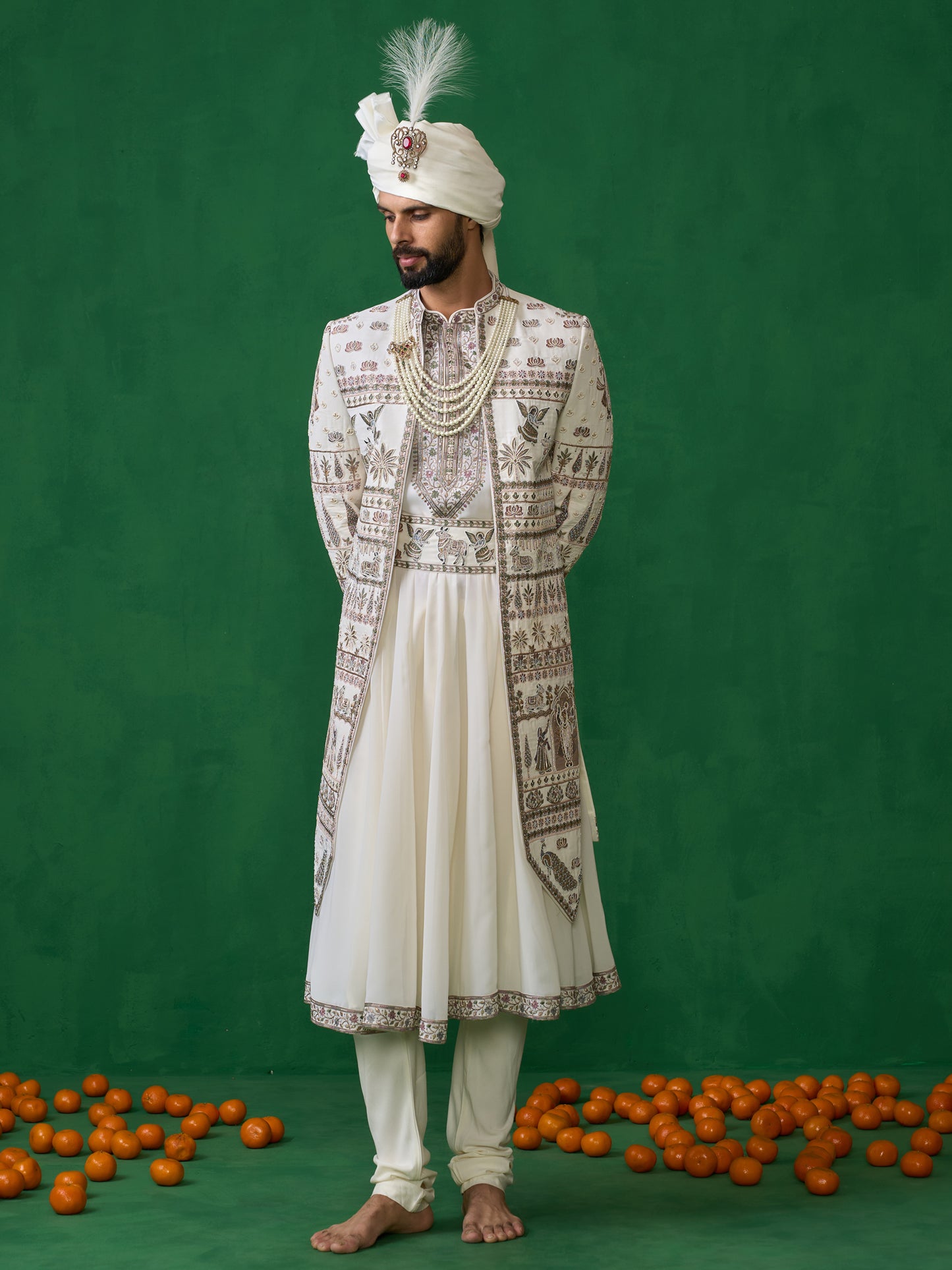 PICHWAI IVORY SHERWANI SET