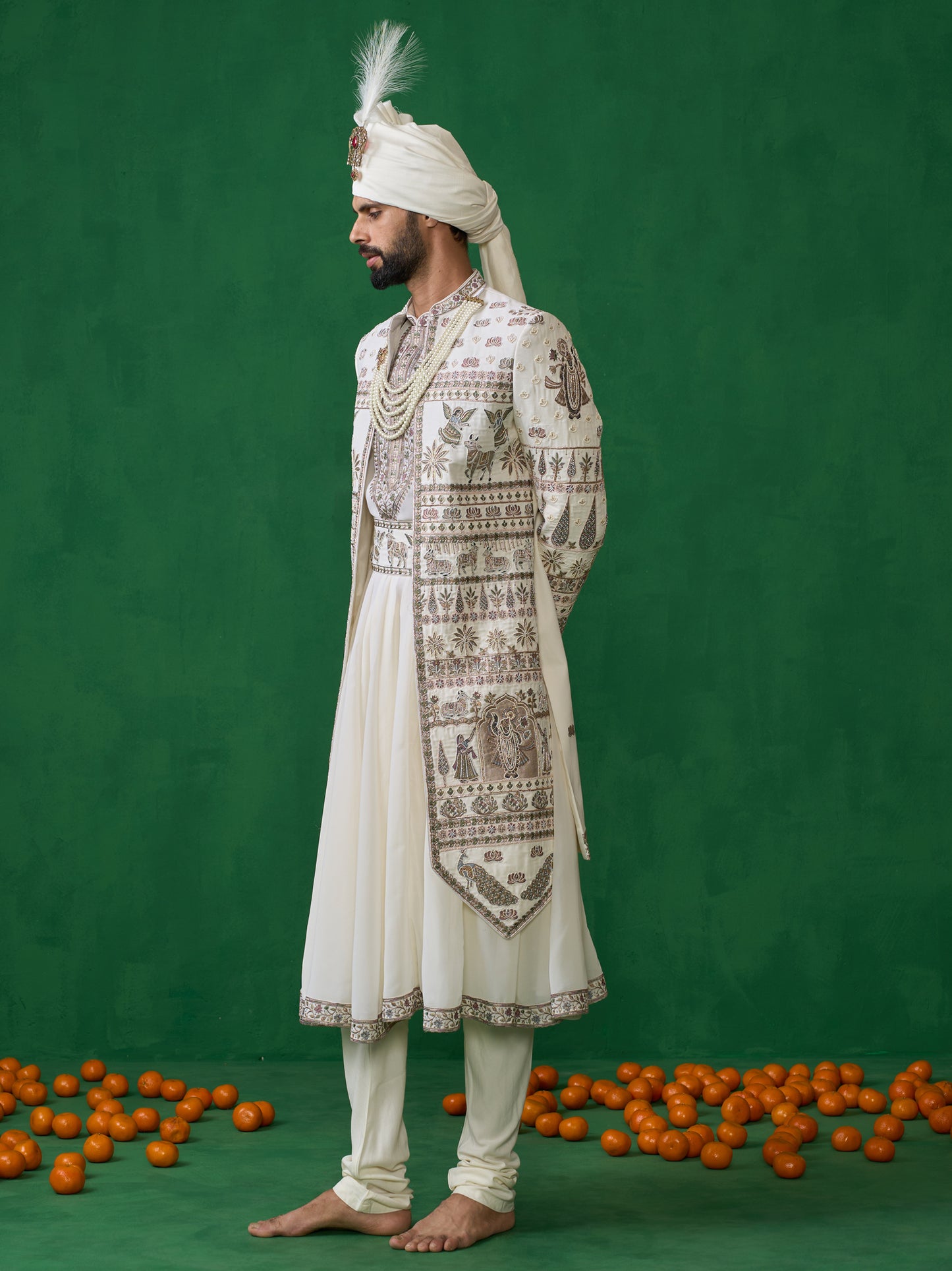 PICHWAI IVORY SHERWANI SET