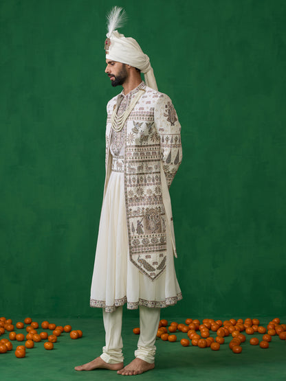 PICHWAI IVORY SHERWANI SET