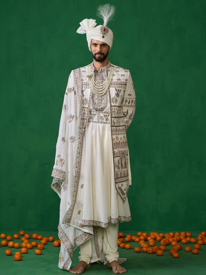 PICHWAI IVORY SHERWANI SET