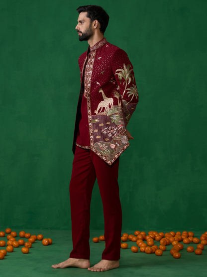 FOREST MAROON JODHPURI SET