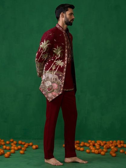 FOREST MAROON JODHPURI SET