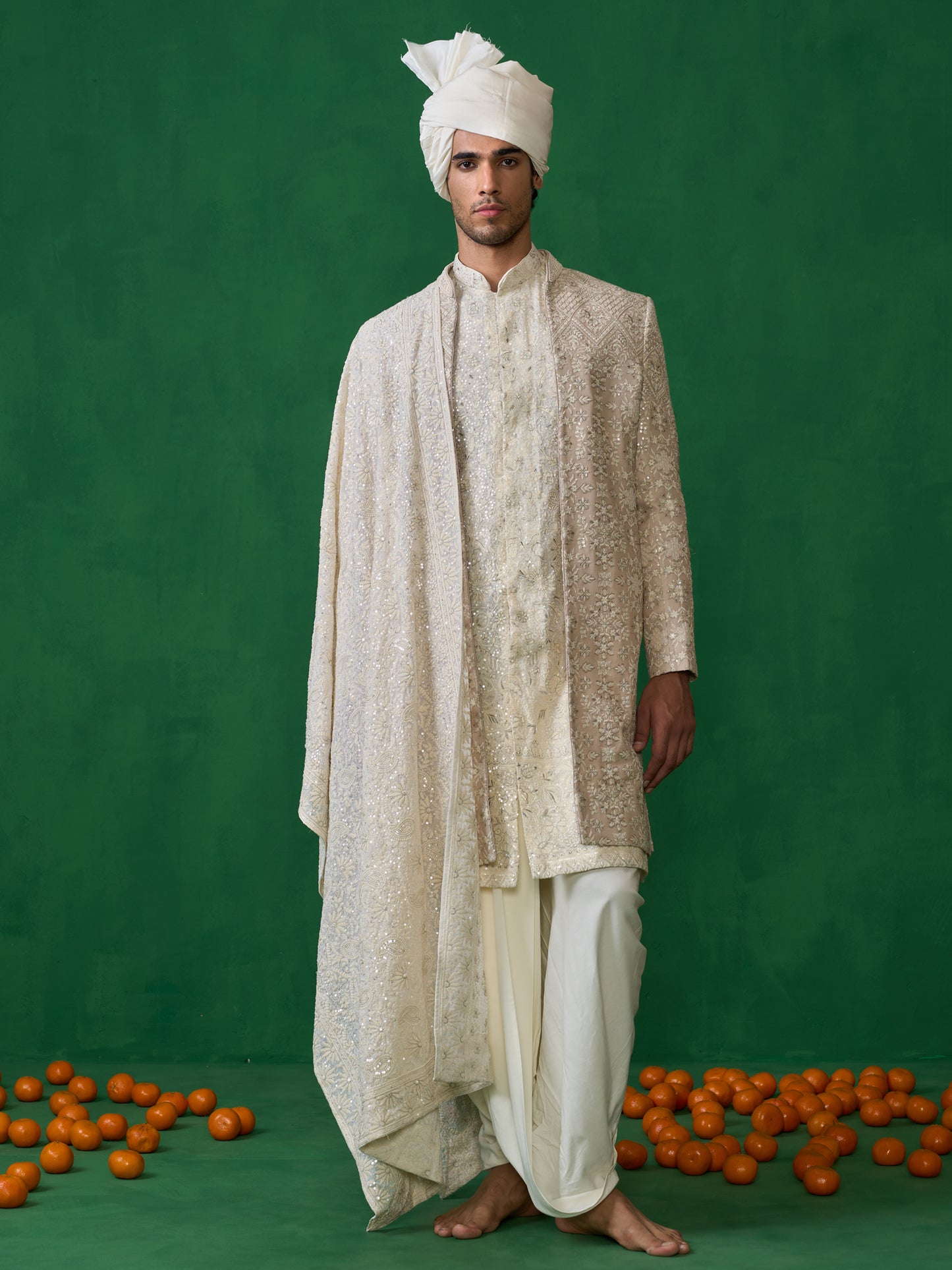 FLORAL BEIGE SHERWANI SET