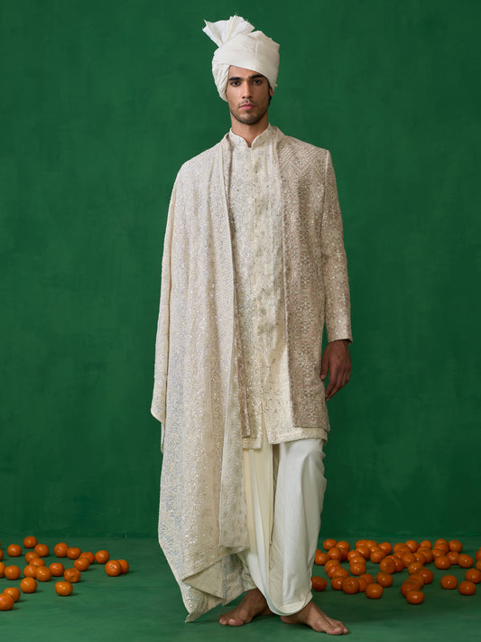 FLORAL BEIGE SHERWANI SET