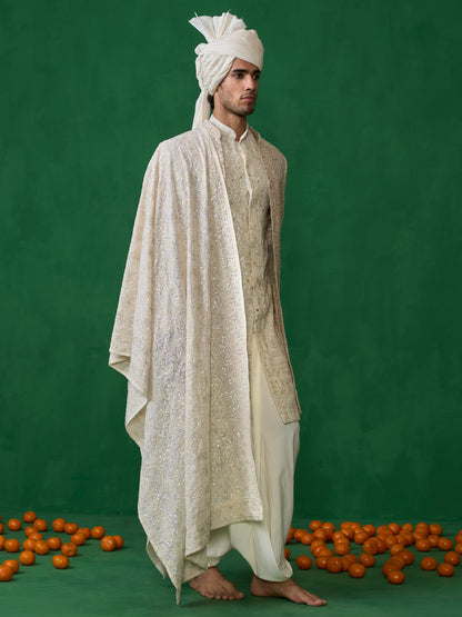 FLORAL BEIGE SHERWANI SET