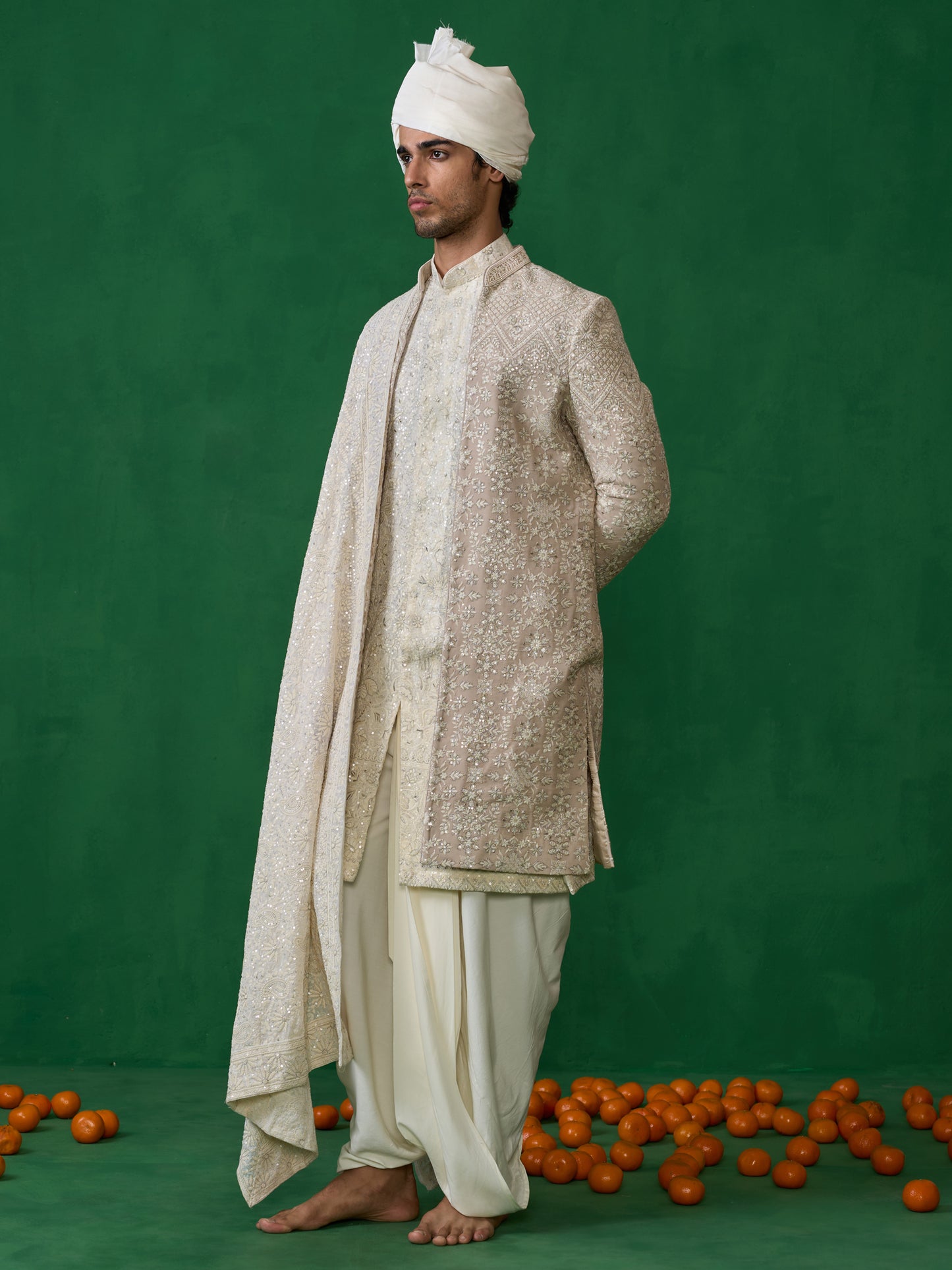 FLORAL BEIGE SHERWANI SET