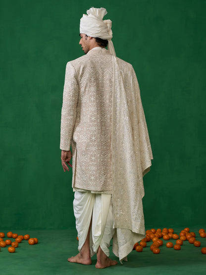 FLORAL BEIGE SHERWANI SET