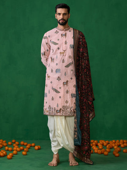 PICHWAI PINK DHOTI KURTA SET