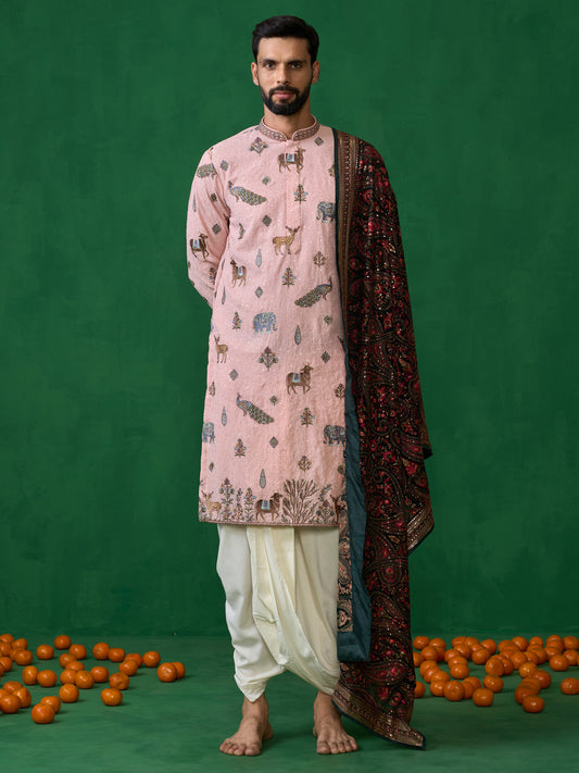 PICHWAI PINK DHOTI KURTA SET