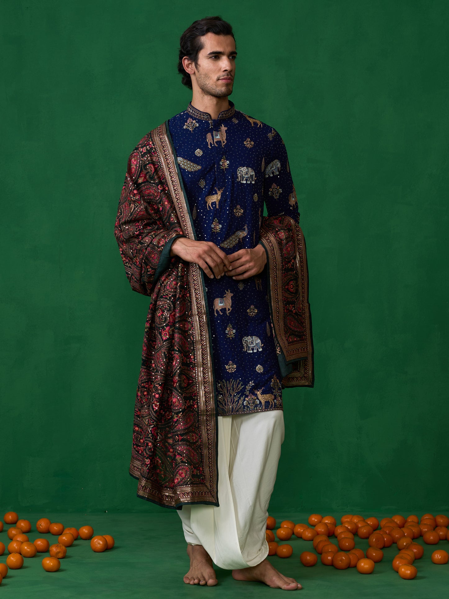 PICHWAI NAVY BLUE DHOTI KURTA SET