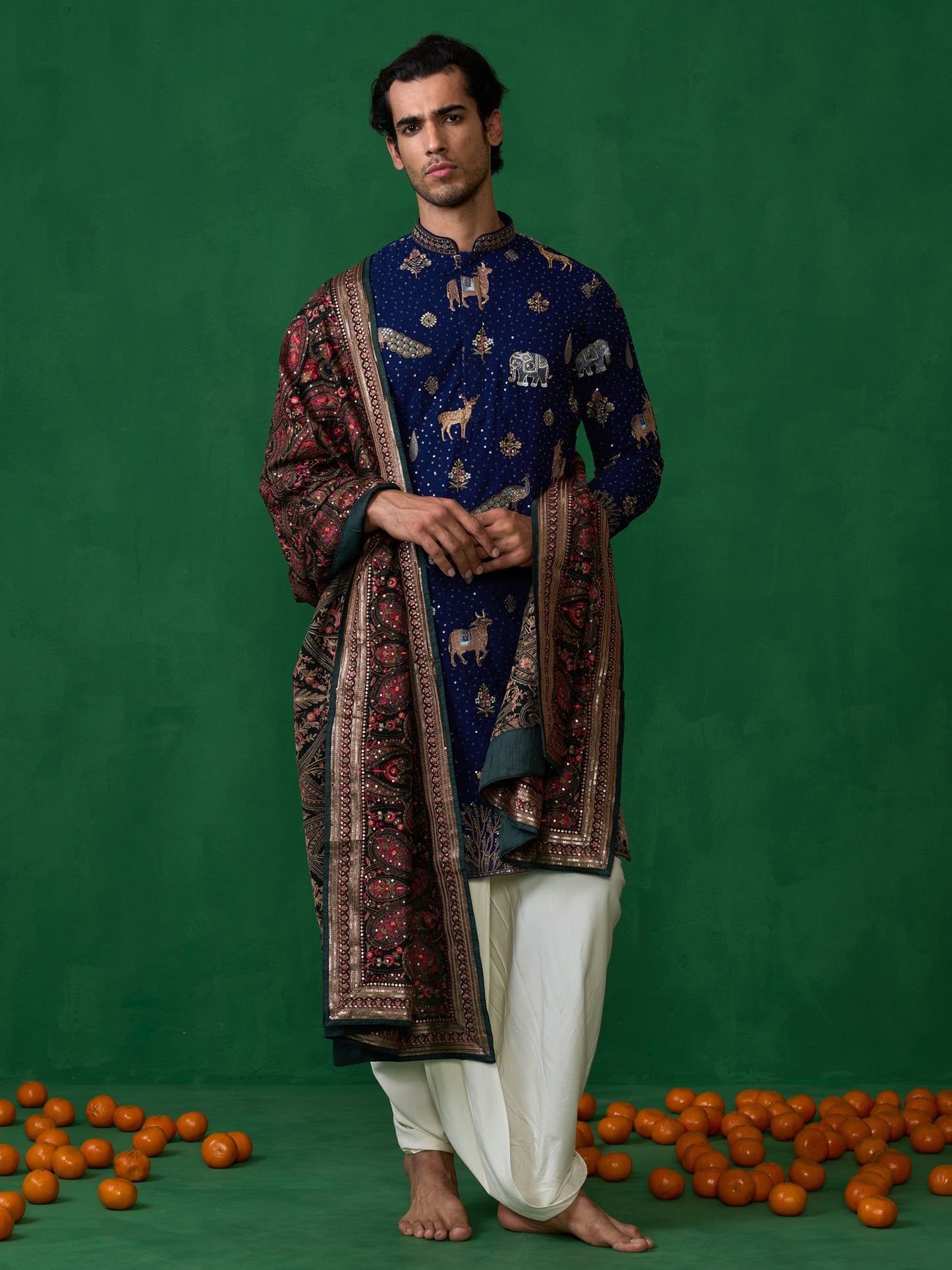 PICHWAI NAVY BLUE DHOTI KURTA SET