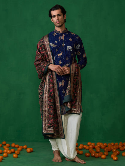 PICHWAI NAVY BLUE DHOTI KURTA SET