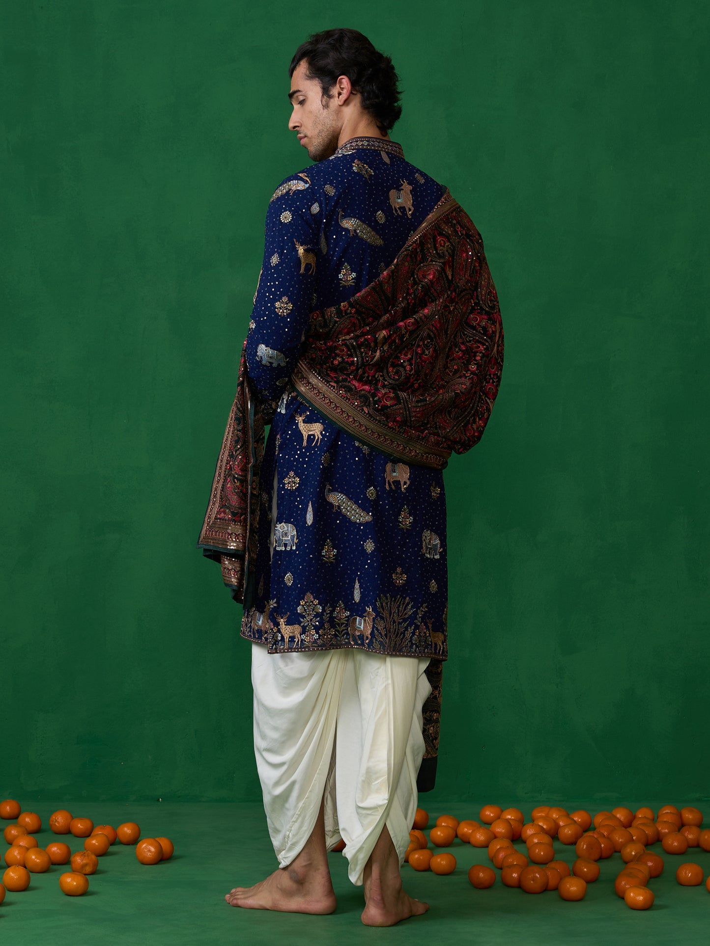PICHWAI NAVY BLUE DHOTI KURTA SET