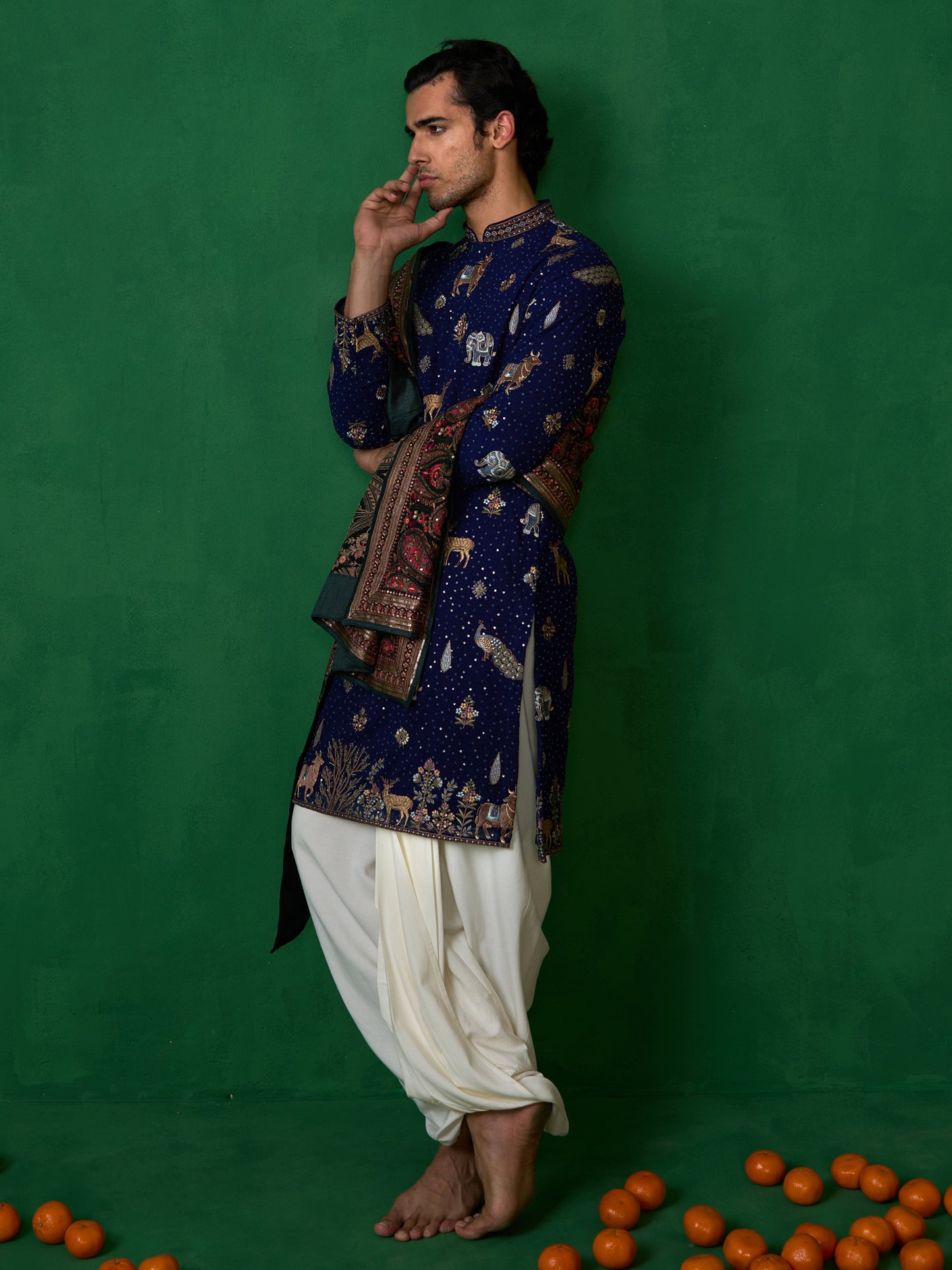 PICHWAI NAVY BLUE DHOTI KURTA SET