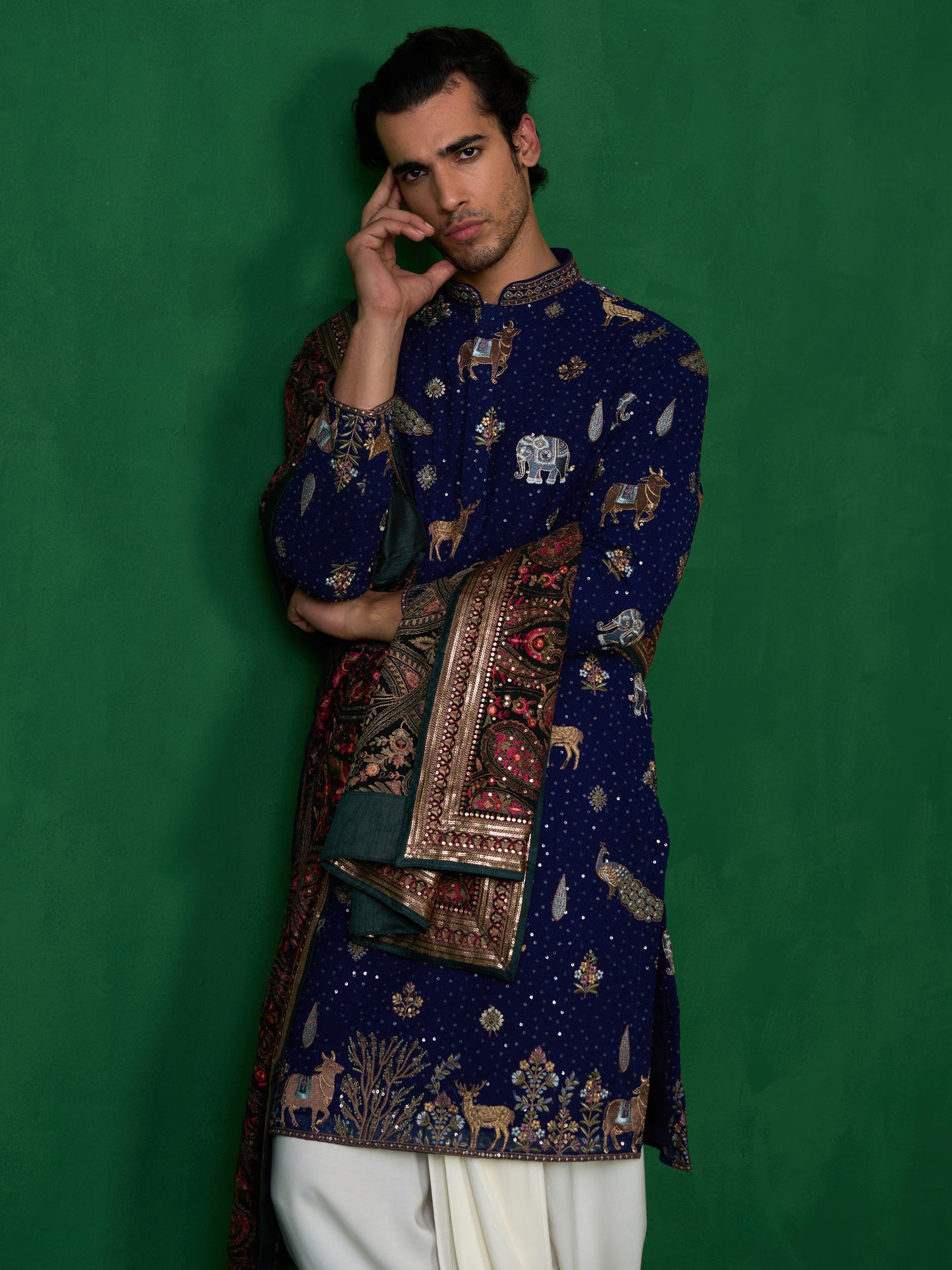 PICHWAI NAVY BLUE DHOTI KURTA SET