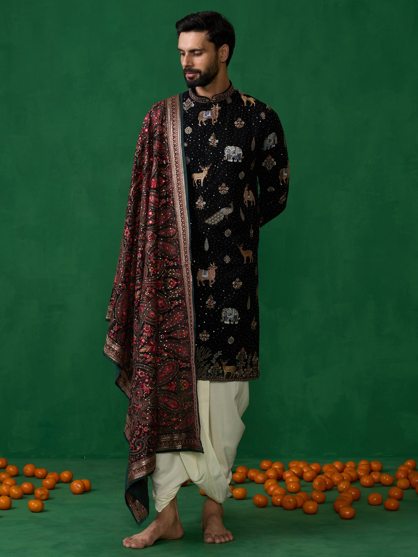 PICHWAI BLACK DHOTI KURTA SET