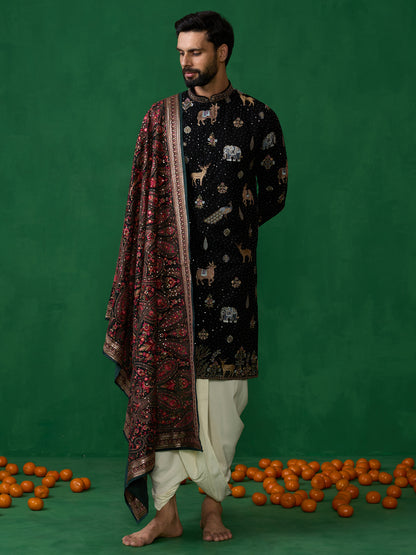 PICHWAI BLACK DHOTI KURTA SET