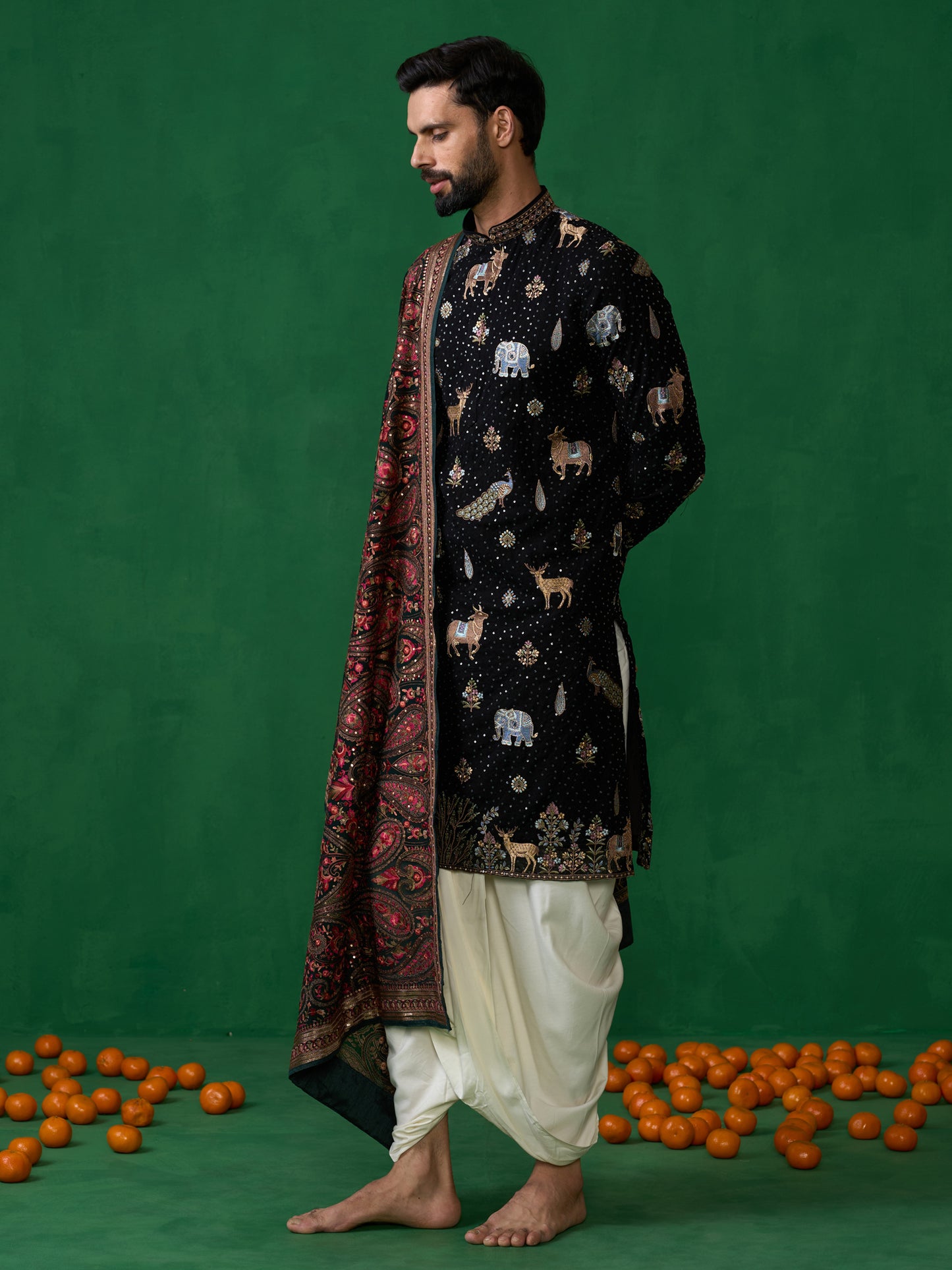 PICHWAI BLACK DHOTI KURTA SET