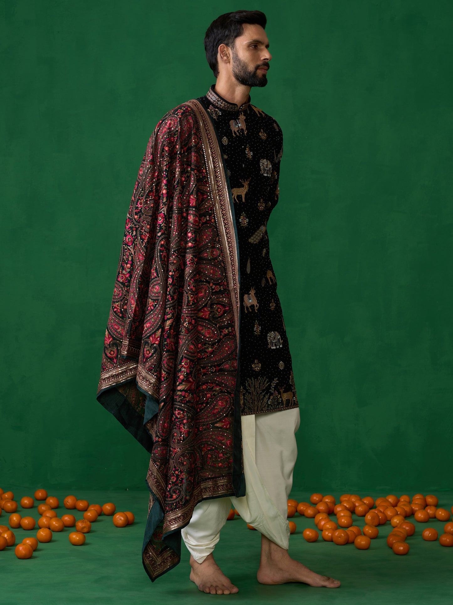 PICHWAI BLACK DHOTI KURTA SET