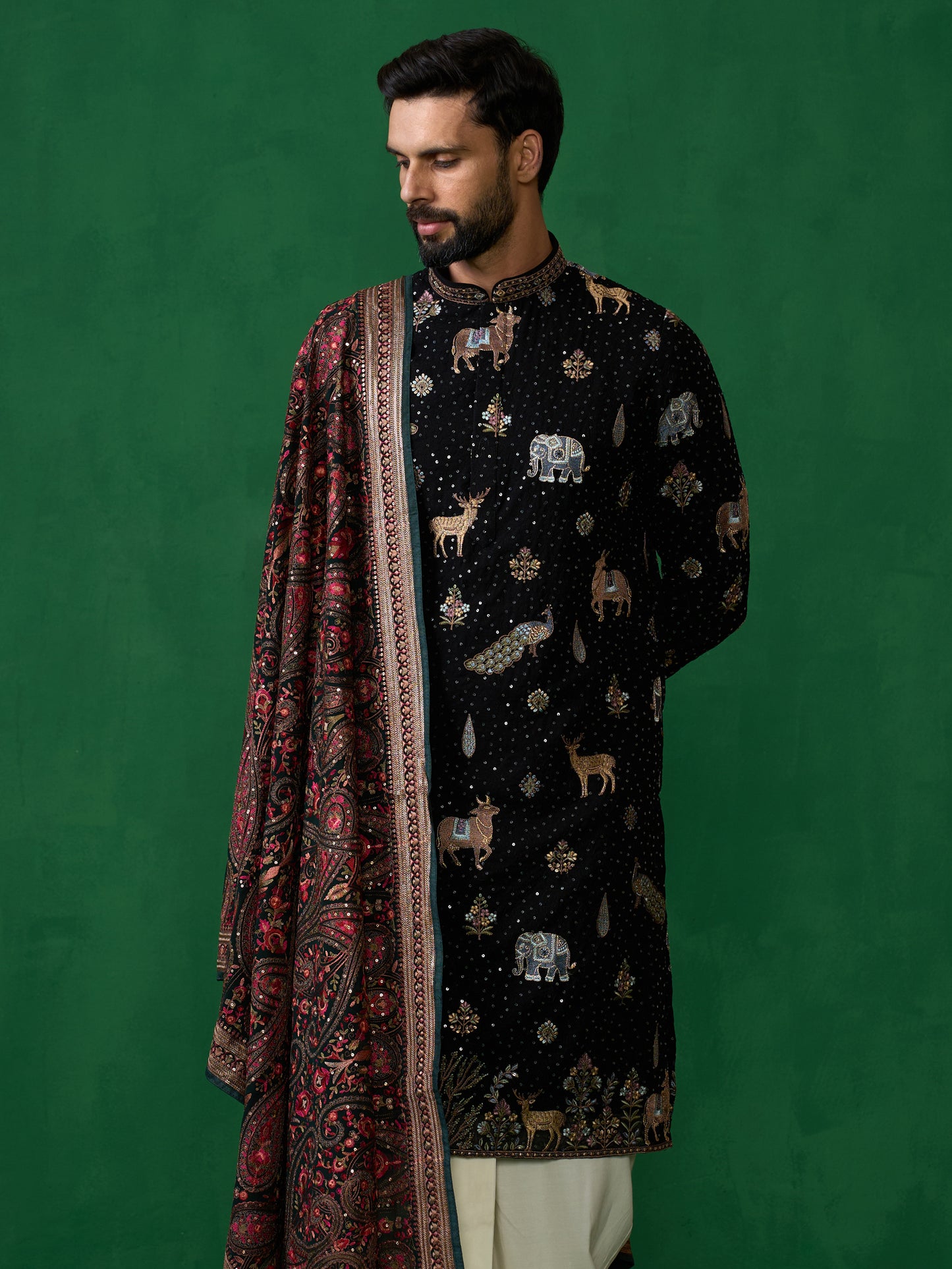 PICHWAI BLACK DHOTI KURTA SET