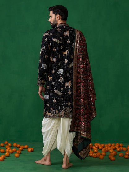 PICHWAI BLACK DHOTI KURTA SET