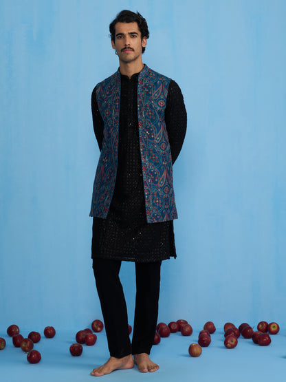 KASHMIRI BLUE KURTA JACKET SET
