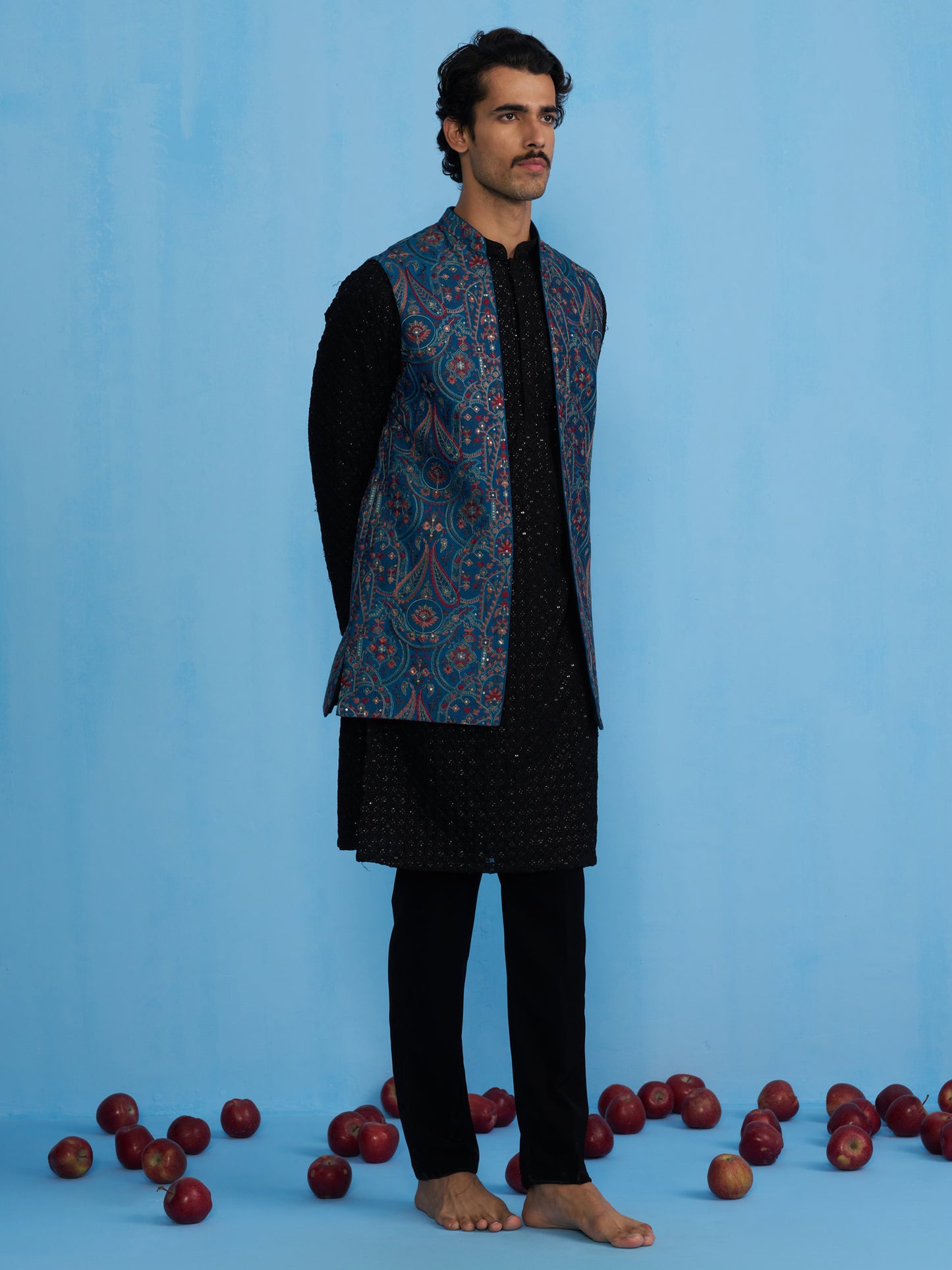 KASHMIRI BLUE KURTA JACKET SET
