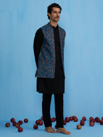 KASHMIRI BLUE KURTA JACKET SET