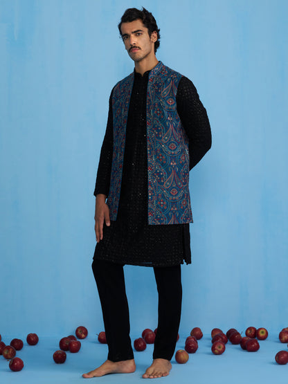 KASHMIRI BLUE KURTA JACKET SET