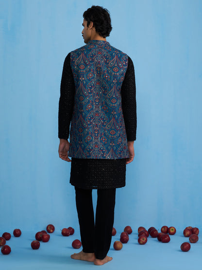 KASHMIRI BLUE KURTA JACKET SET