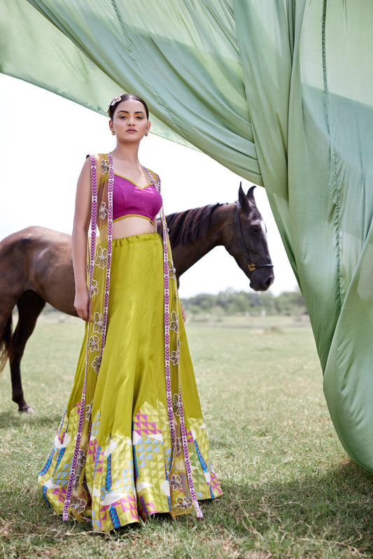 GREEN LEHANGA SET