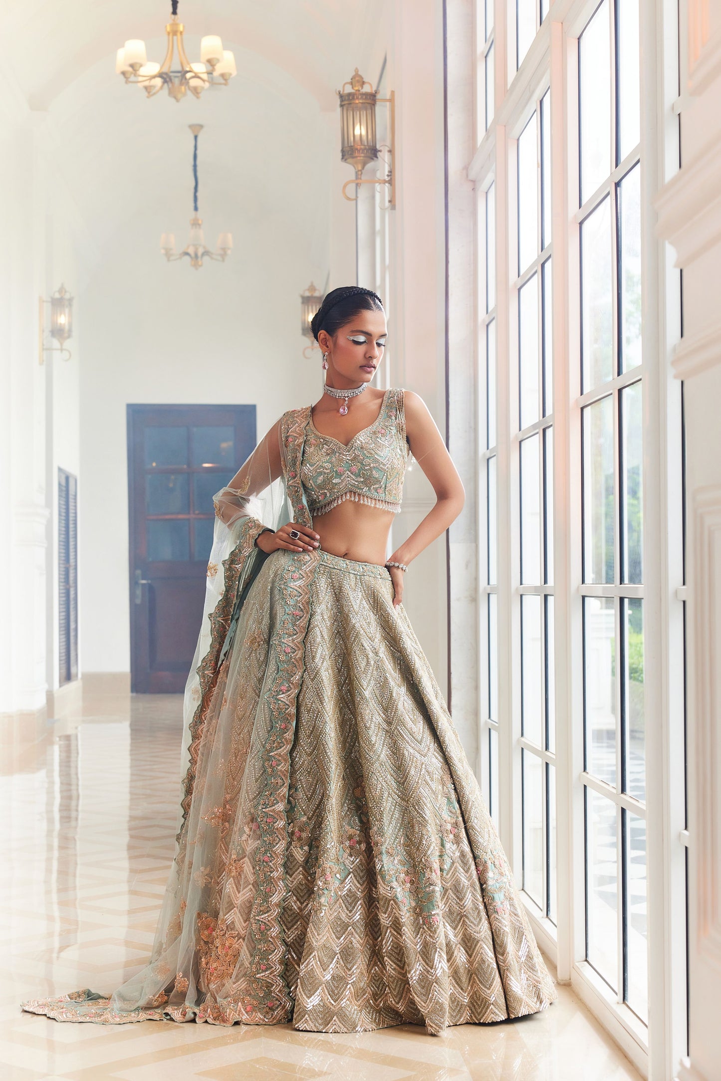 SHELLY DUSTY FIROZA EMBROIDERED LEHENGA