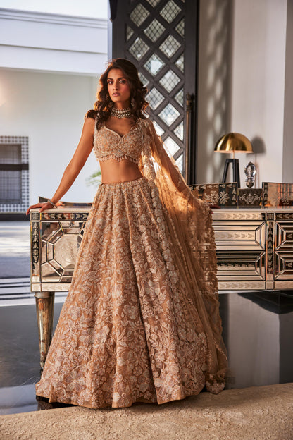 GOLD EMBROIDERED ORGANZA LEHENGA SET