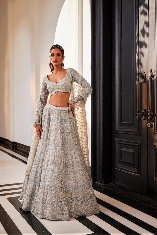 ICEBLUE EMBROIDERED ORGANZA LEHENGA SET