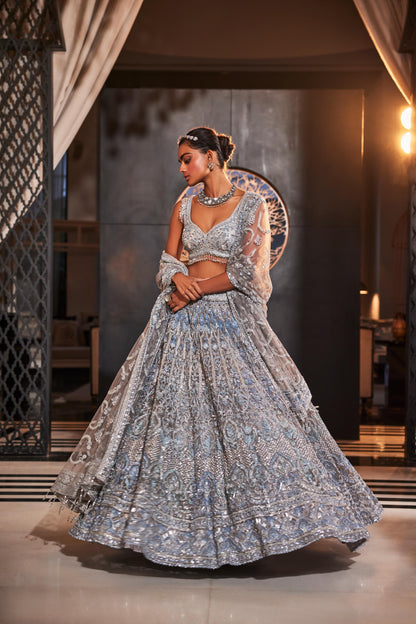 ICEBLUE EMBROIDERED ORGANZA  LEHENGA SET