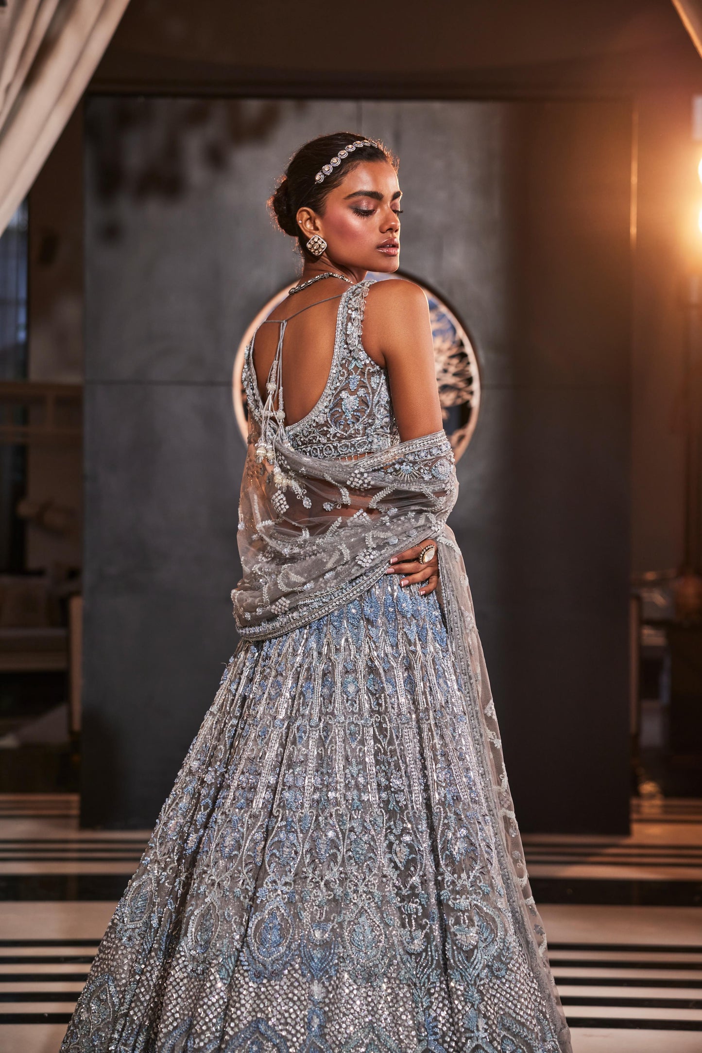 ICEBLUE EMBROIDERED ORGANZA  LEHENGA SET