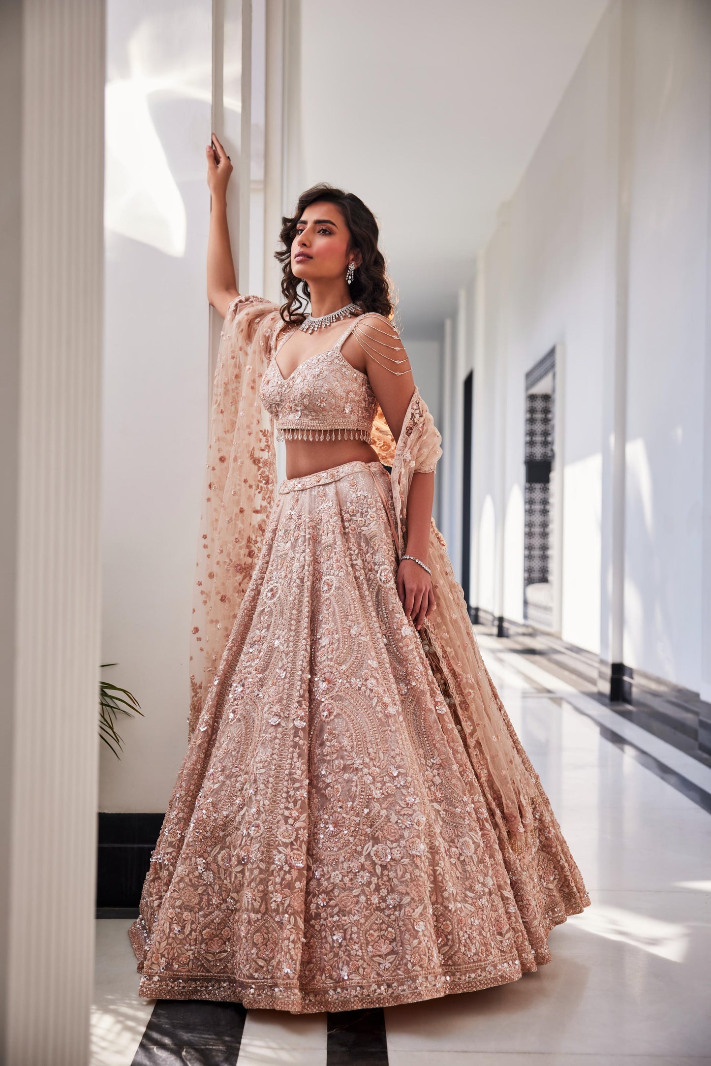 PINK EMBROIDERED ORGANZA LEHENGA SET