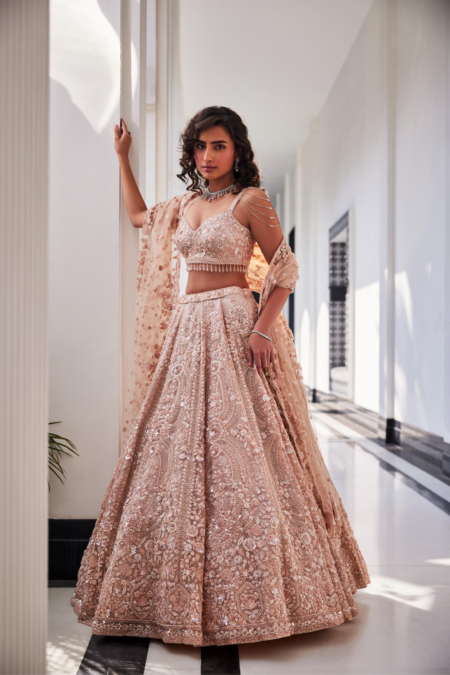 PINK EMBROIDERED ORGANZA LEHENGA SET